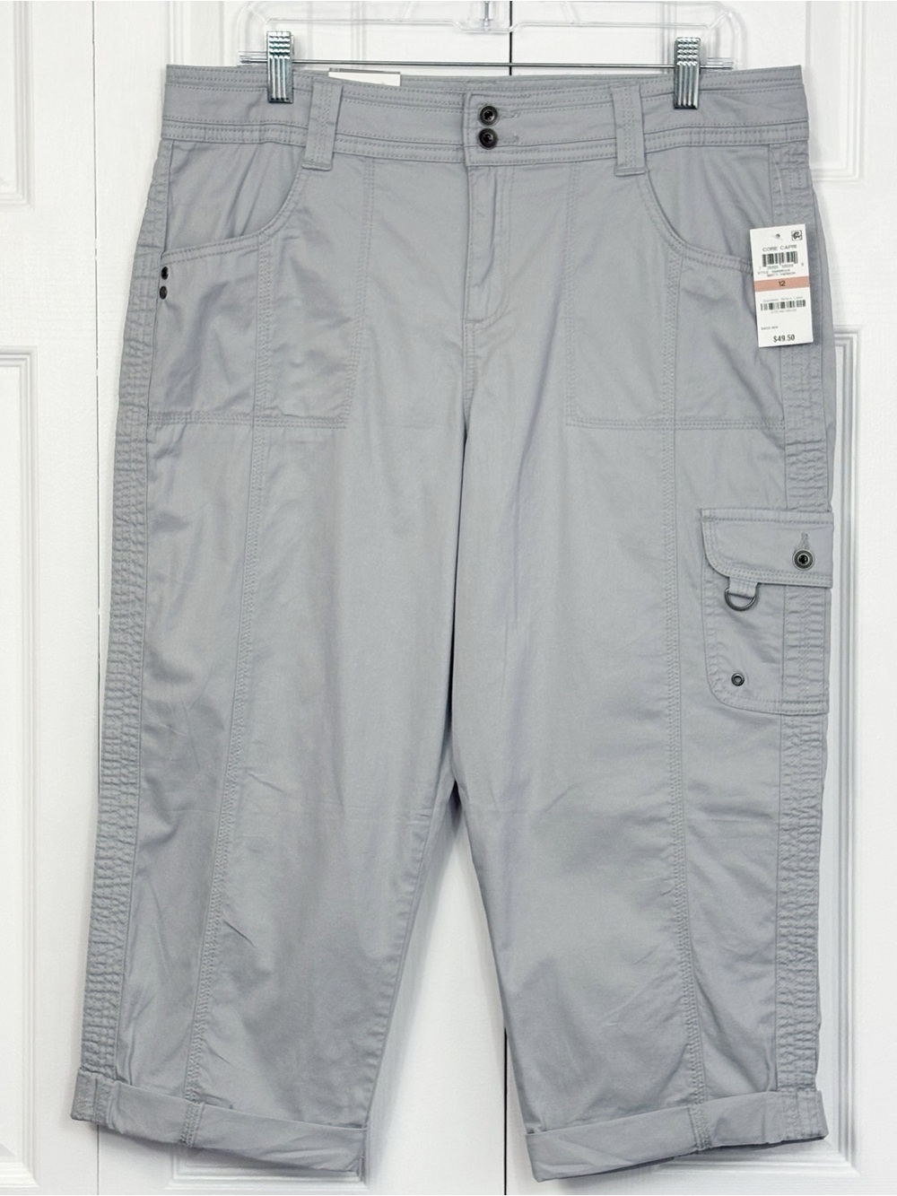 NWT Style & Co. Misty Harbor Gray Mid-Rise Cargo Cuffed Capri Pants 12